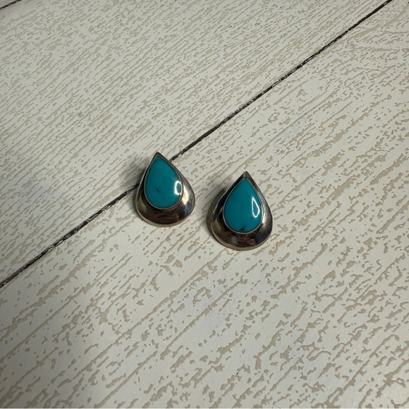 925 Sterling Silver Turquoise Teardrop Earrings - Picture 1 of 5